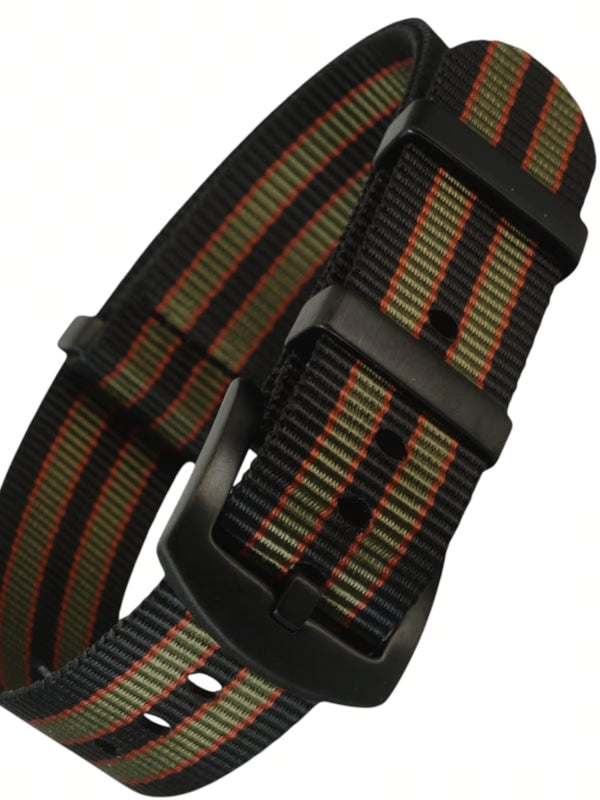 NATO STRAP Einteiliges Durchzugsarmband, Farbe schwarz oliv orange
