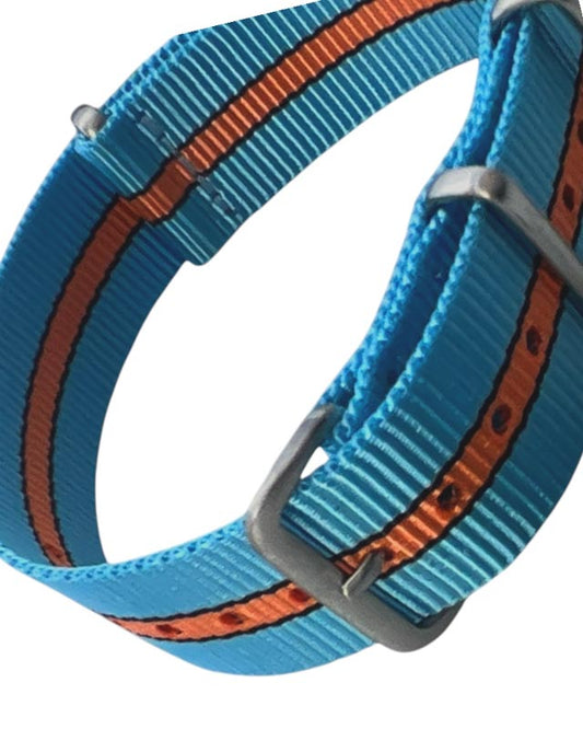 Einteiliges uhren, Armband, Nato sTrap, blau, orange, schwarz