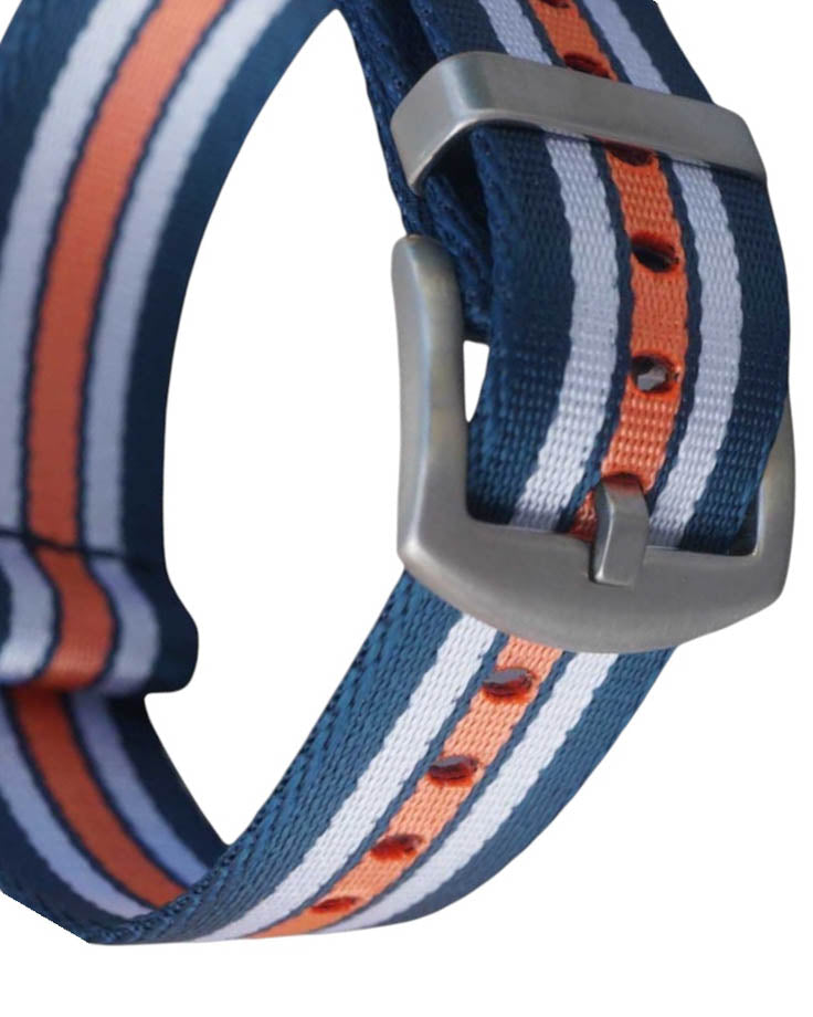 Einteiliges Uhrenarmband der Farbe Navy weiß orange
