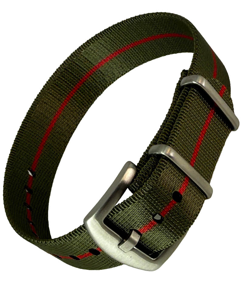 Nato Strap - single pass - oliv - dünn rot